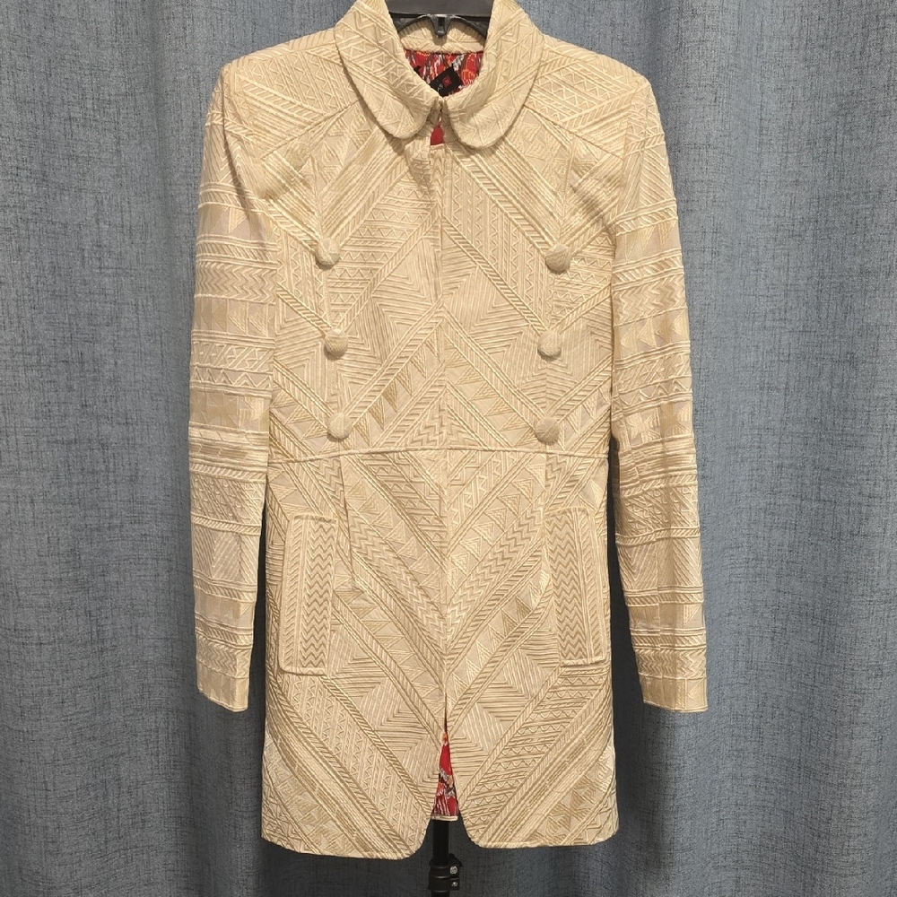 Khaadi Women's Jacket‎ Blazer Size 10 Luxurious Cream Brocade Textured